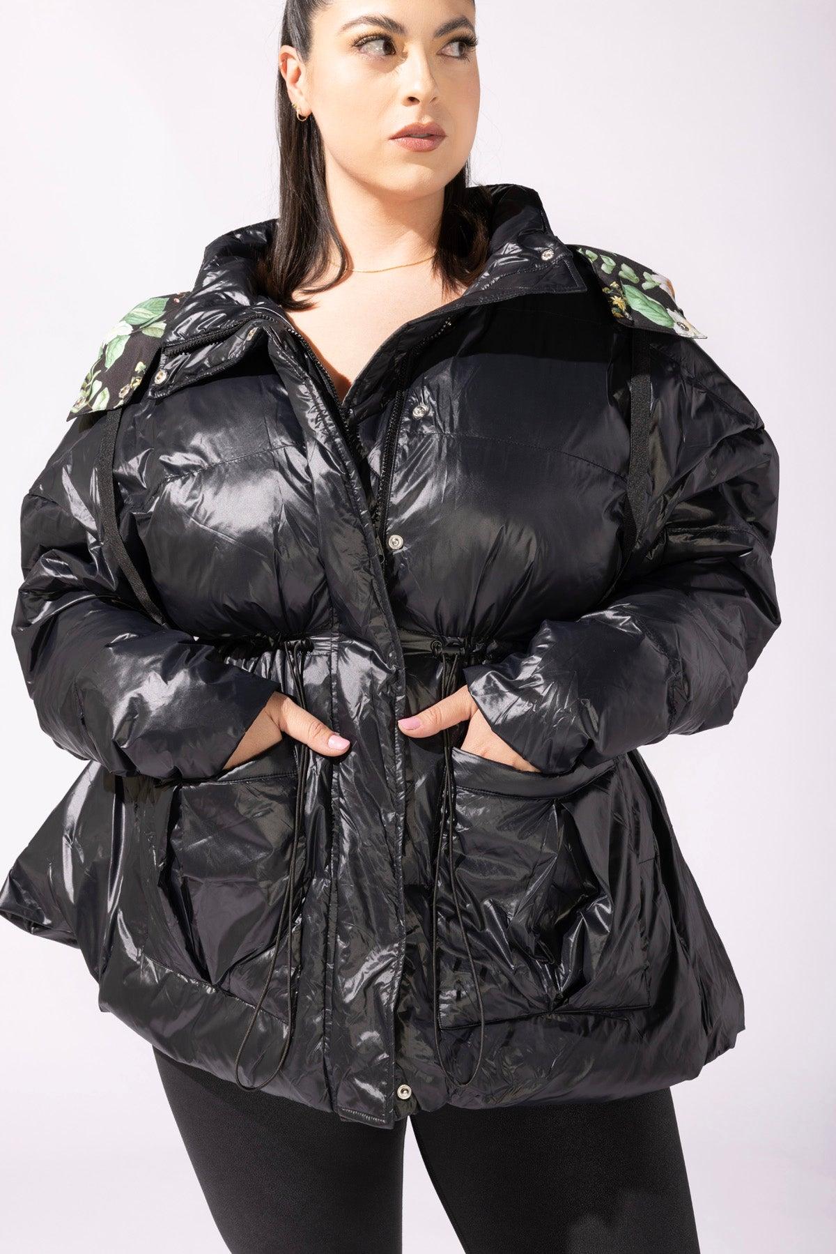 Pearl Peplum Puffer Jacket - Black Product Image