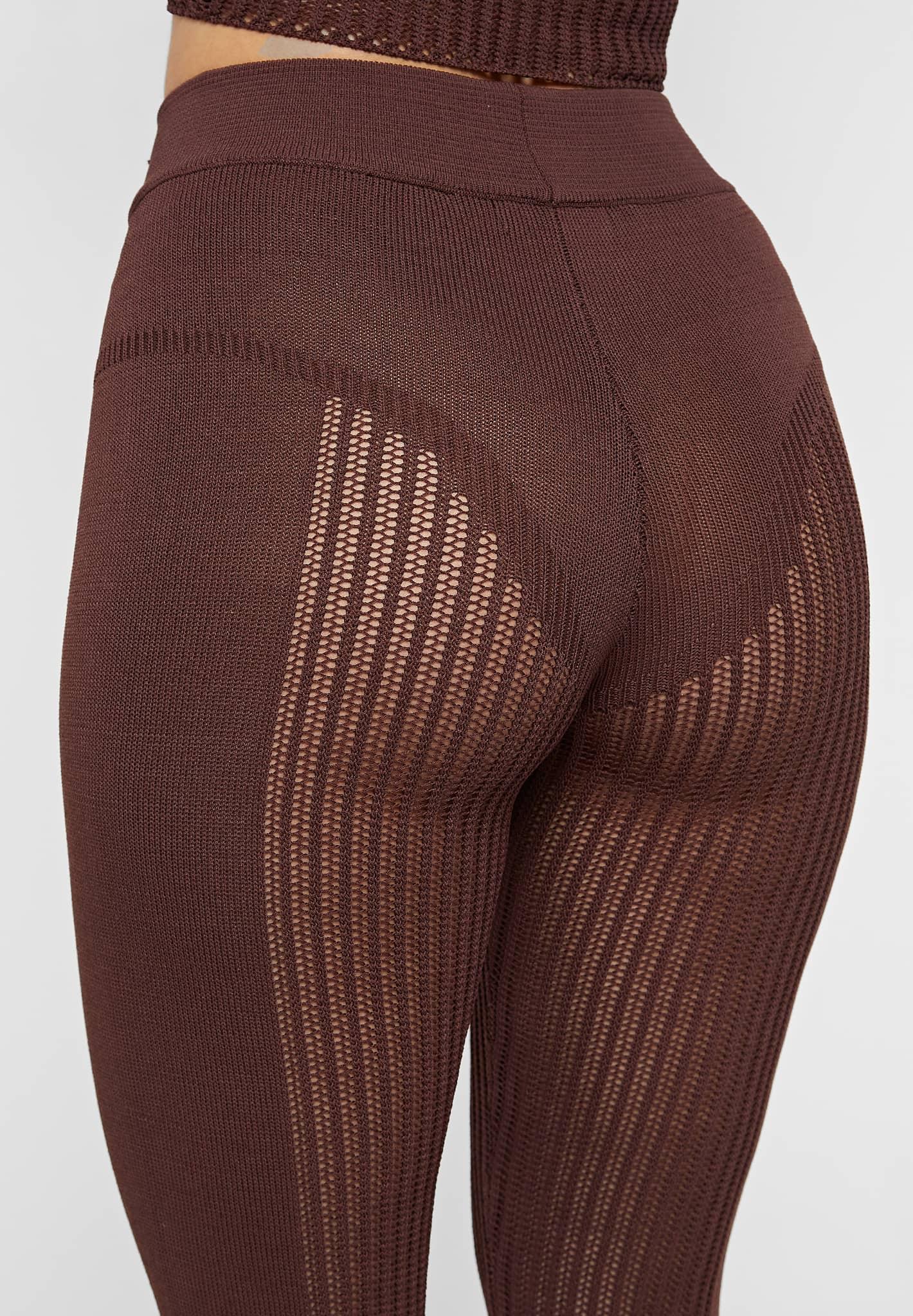 Knitted High Waisted Leggings - Brown Female Product Image
