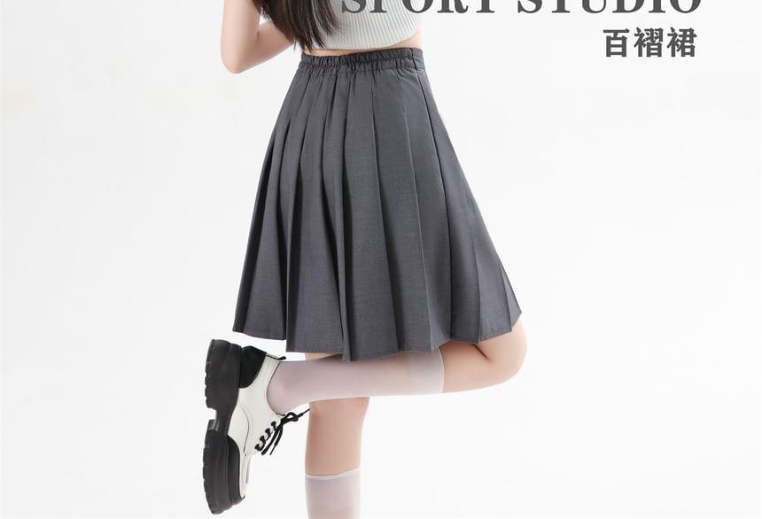 High Waist Plain Pleated A-Line Skirt (Various Designs) Product Image