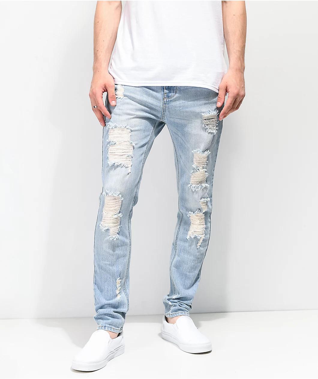 Empyre Verge Sprint Blue Distressed Tapered Skinny Jeans Product Image