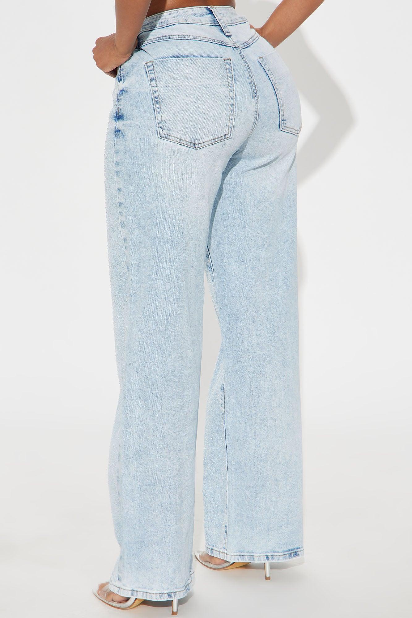 All That Shines Stretch Embellished Straight Leg Jeans - Light Wash Product Image