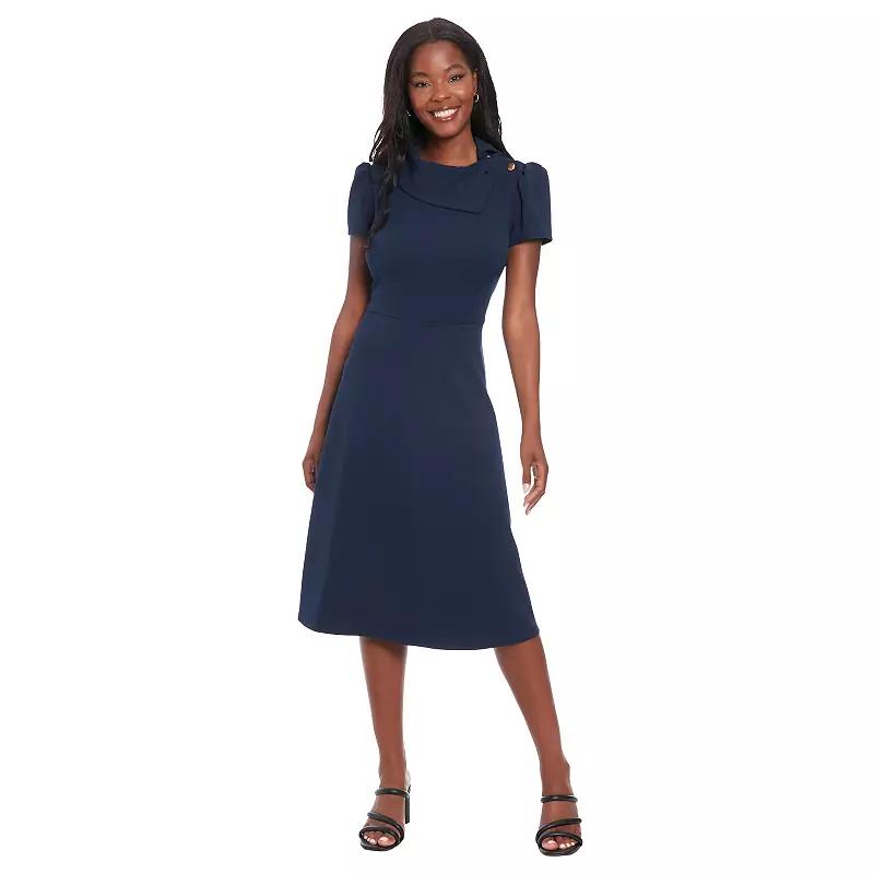 Women's London Times Envelope Collar Fit And Flare Button Dress,  Product Image