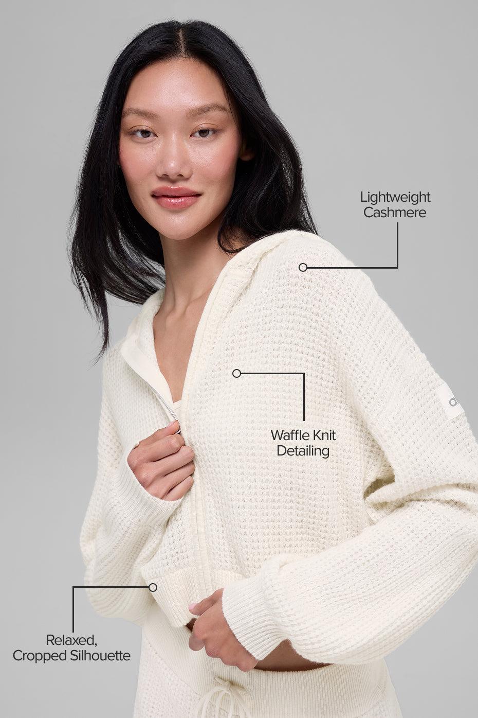 Cashmere Plush Waffle Full Zip Hoodie - Ivory Female Product Image