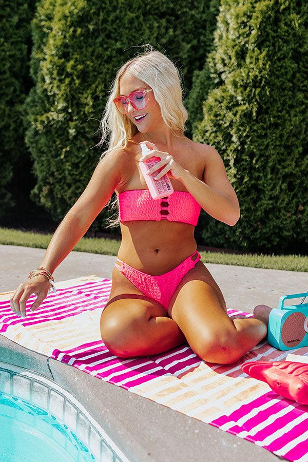 Americana Kisses Smocked Bikini Bottom in Neon Pink Product Image