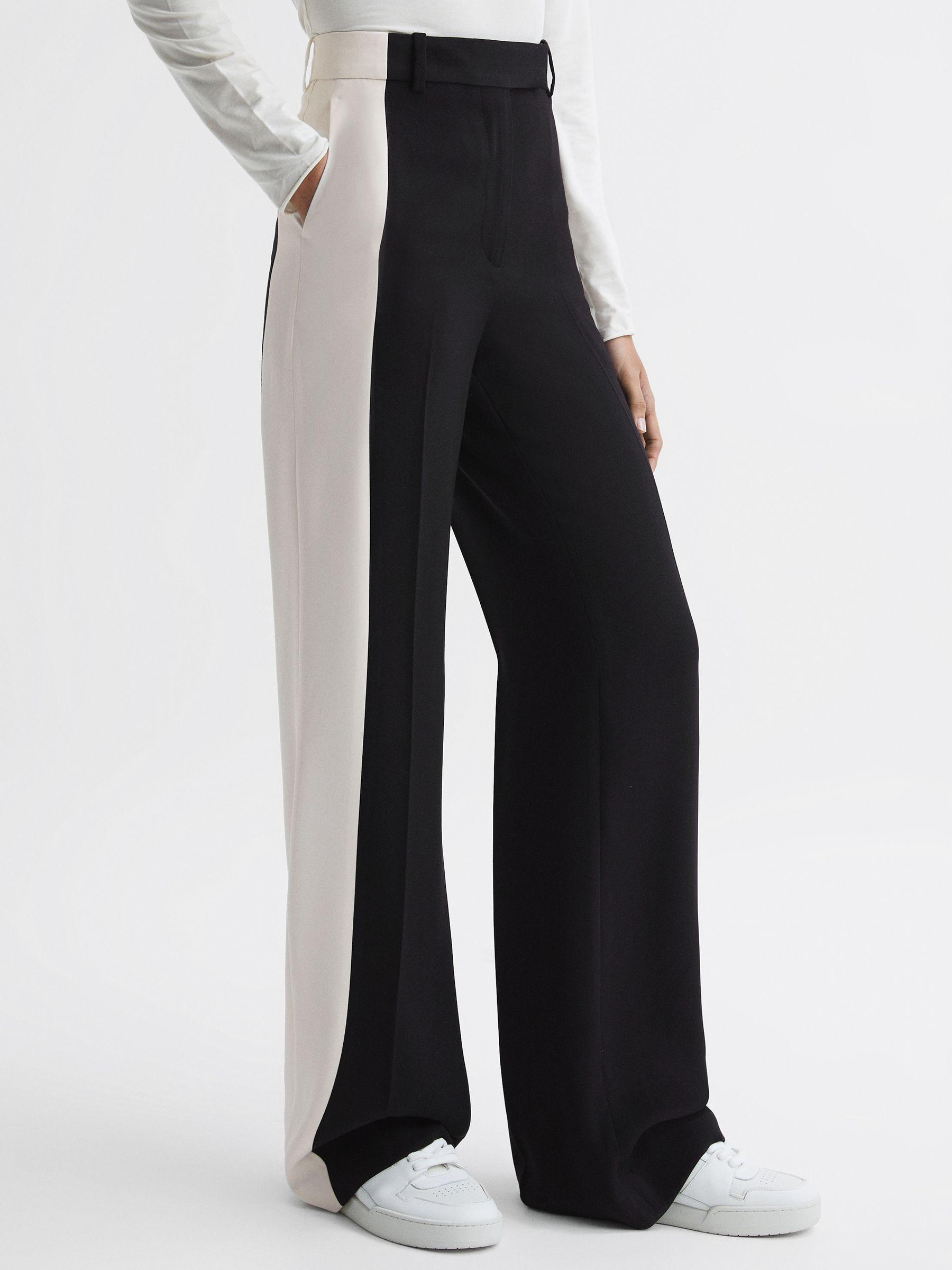 Contrast Side Wide Leg Trousers in Black Product Image