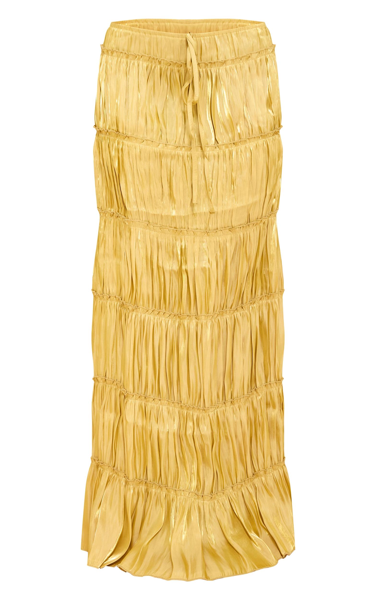 Chartreuse Drawstring Frill Tiered Maxi Skirt Product Image