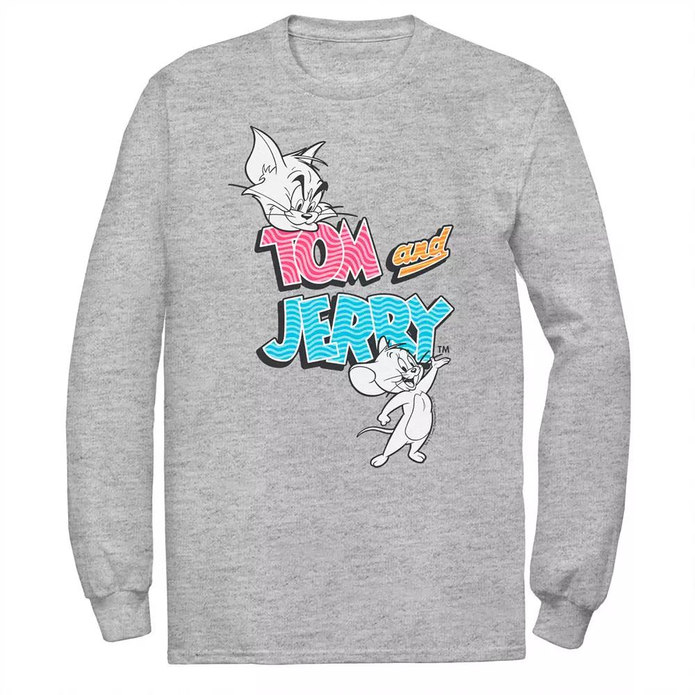 Big & Tall Tom and Jerry Patterned Logo Stamp Portrait Long Sleeve Graphic Tee, Men's,  Product Image