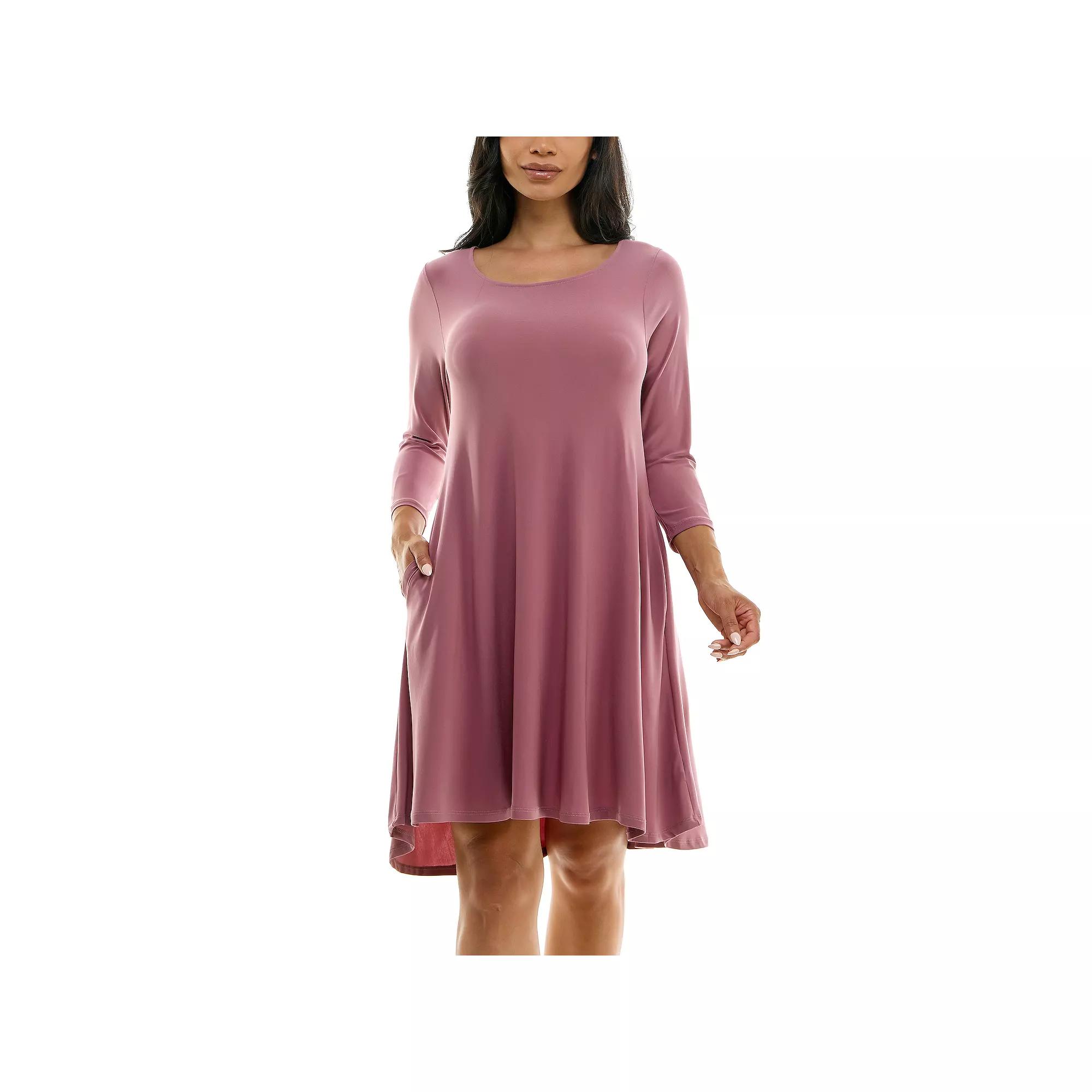 Women's Nina Leonard 3/4 Sleeve High-Low Trapeze Dress,  Product Image