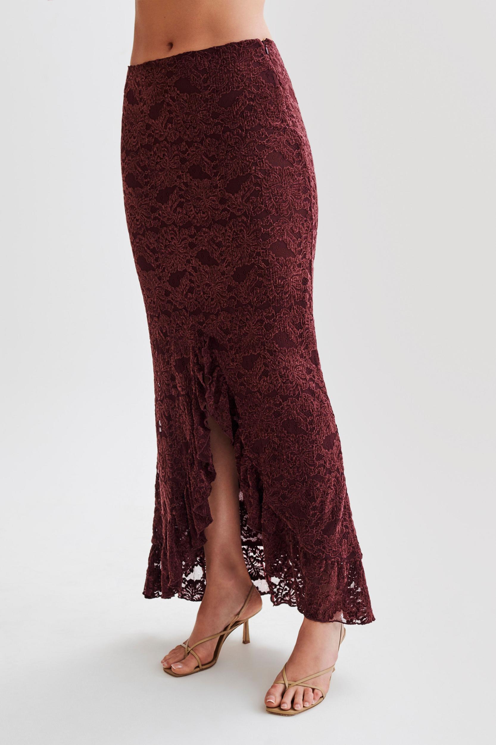 Artemis Lace Plisse Maxi Skirt - Plum Product Image