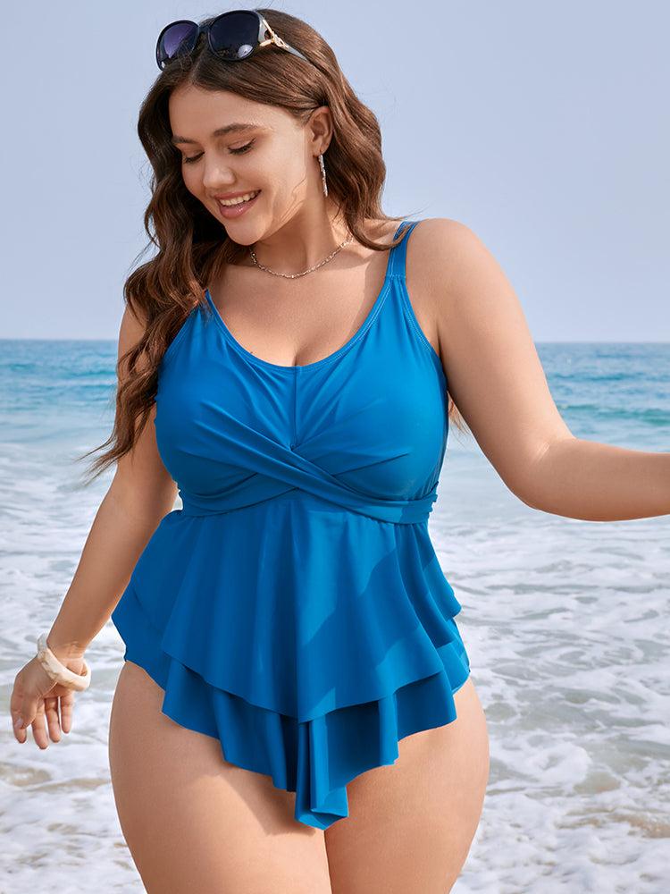 Lightly Lined Bow Asymmetrical Ruffle One Piece Swimsuit Female Product Image