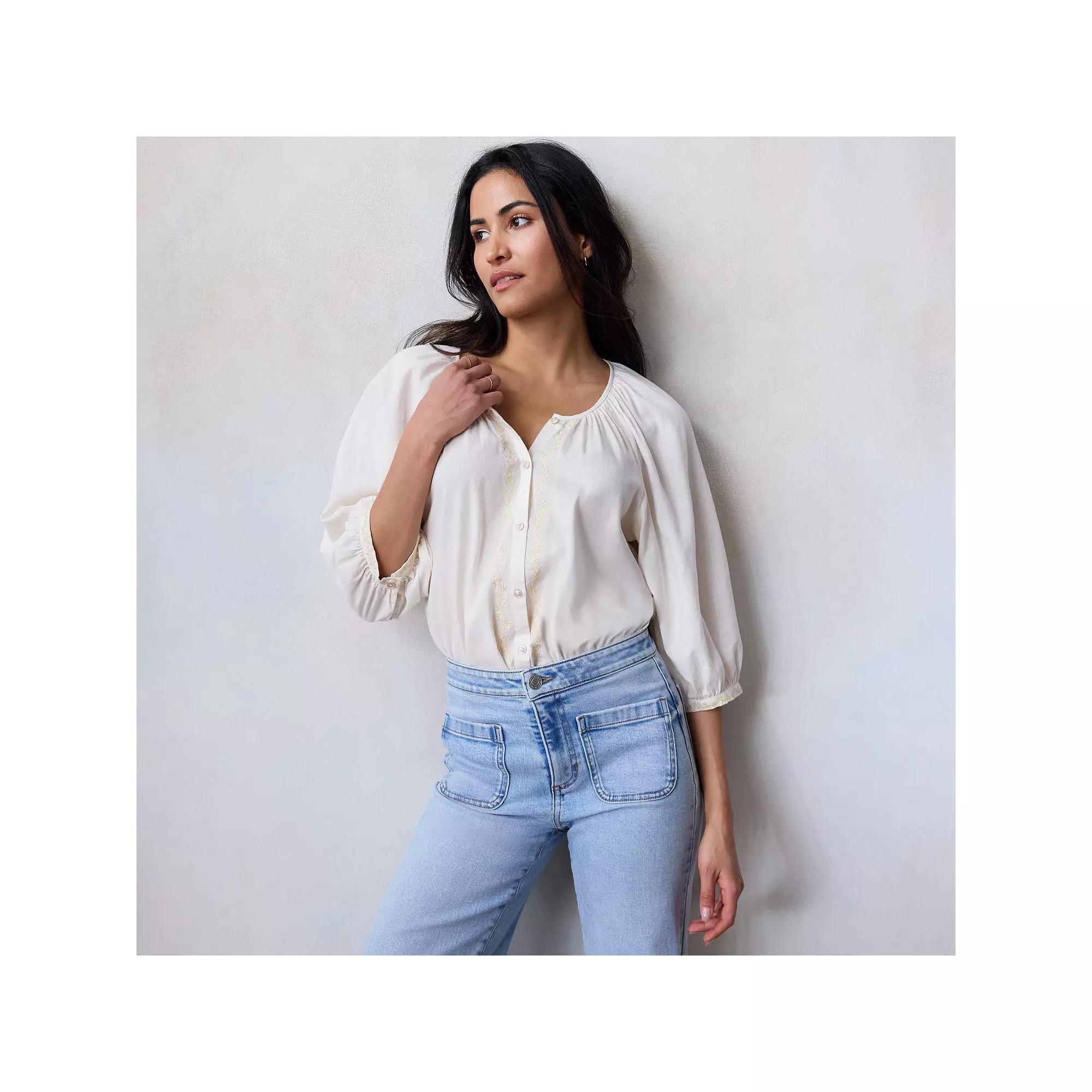 Women's LC Lauren Conrad Raglan Sleeve Button Front Top,  Product Image