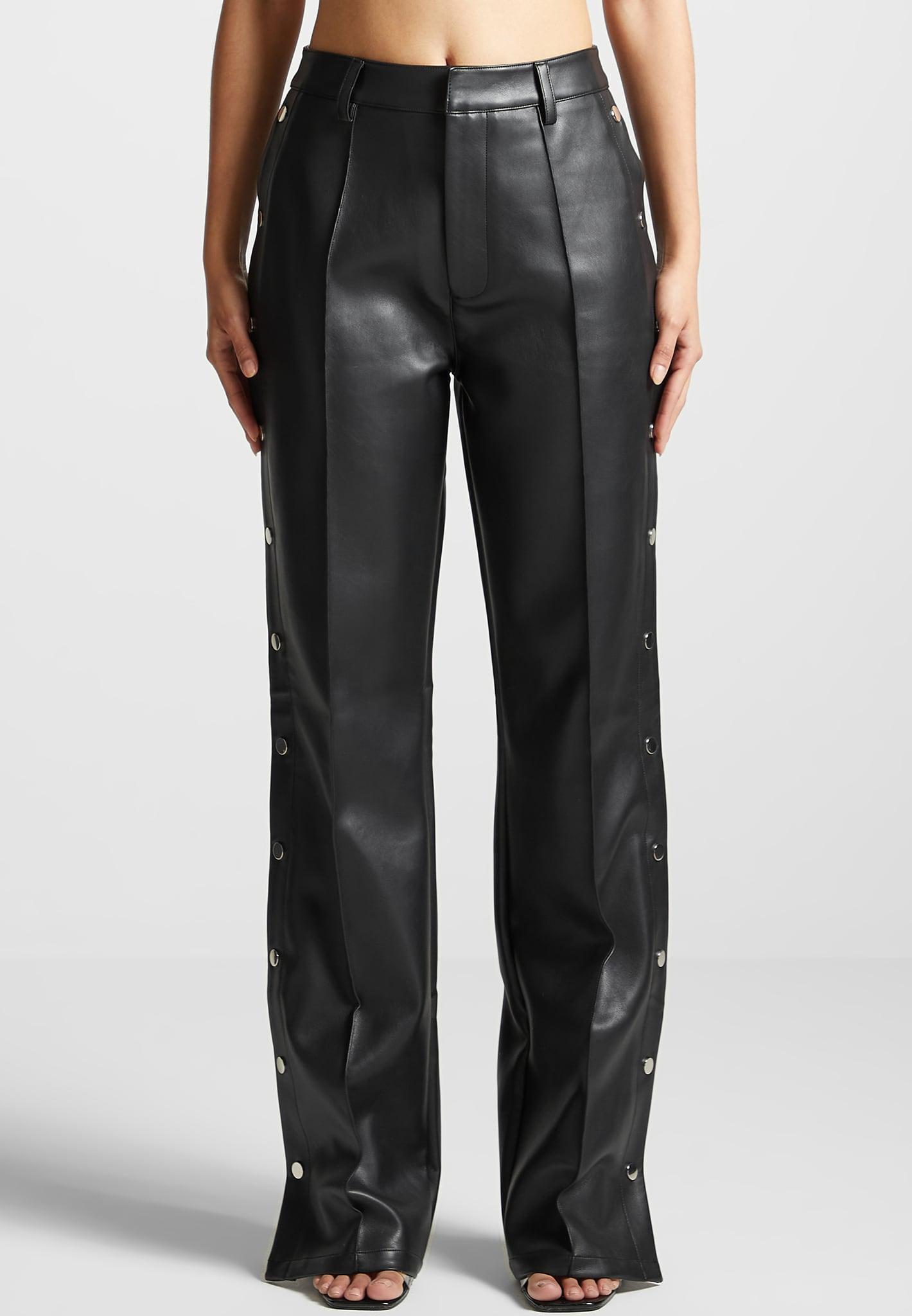Leather Pintuck Popper Trousers - Black Female Product Image