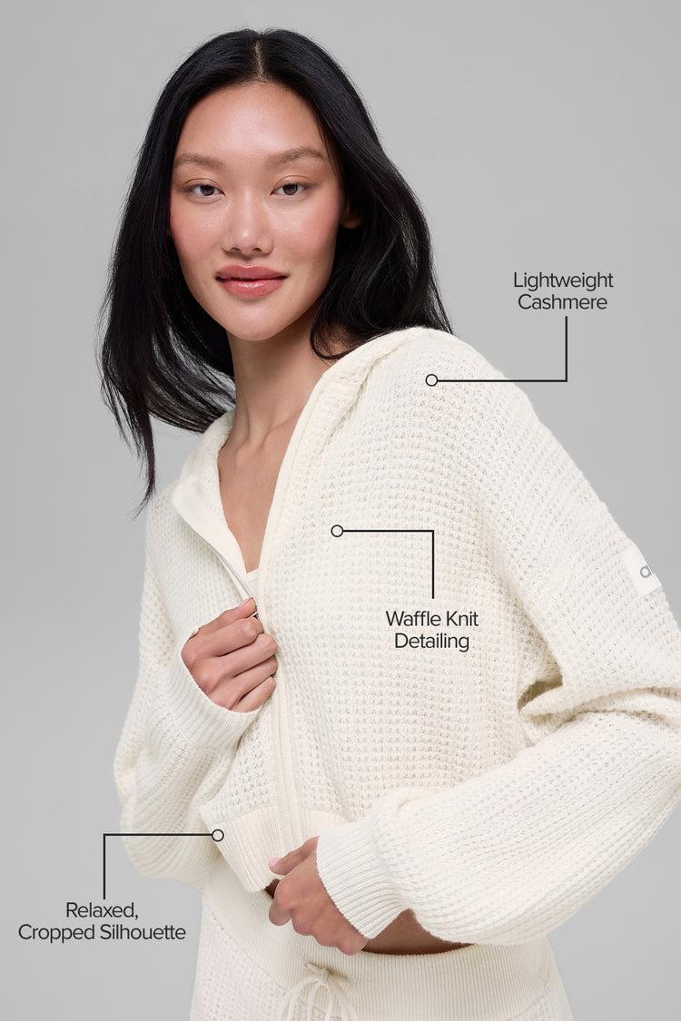 Cashmere Plush Waffle Full Zip Hoodie - Ivory Product Image