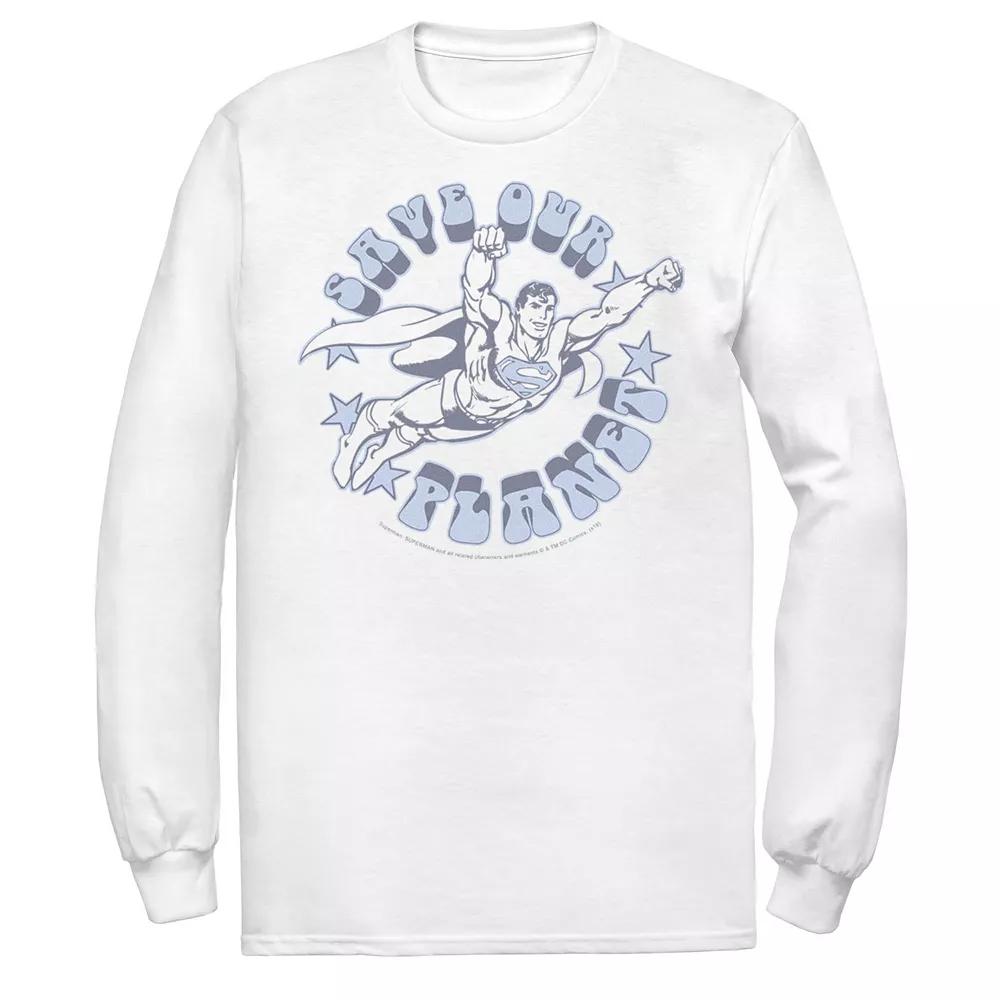 Mens DC Comics Superman Save Our Planet Circle Text Poster Long Sleeve Graphic Tee Product Image