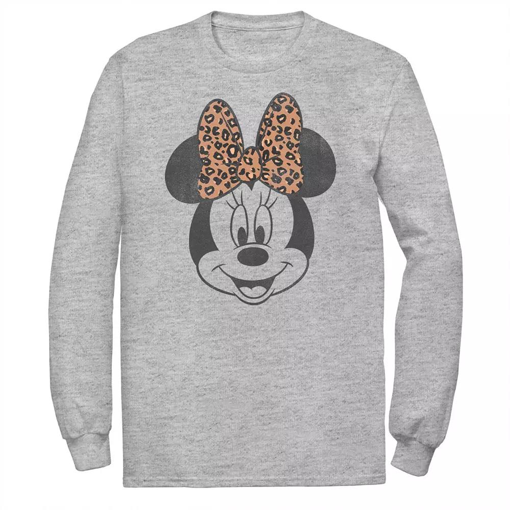 Disney's Minnie Mouse Big & Tall Leopard Print Bow Portrait Long Sleeve Graphic Tee, Men's,  Product Image