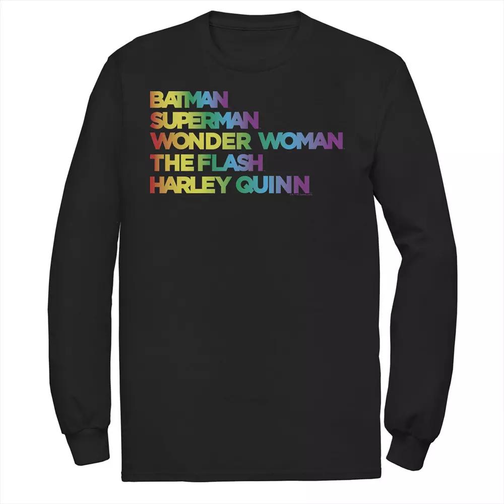 Men's Justice League Member Graidient Rainbow Word Stack Tee,  Product Image