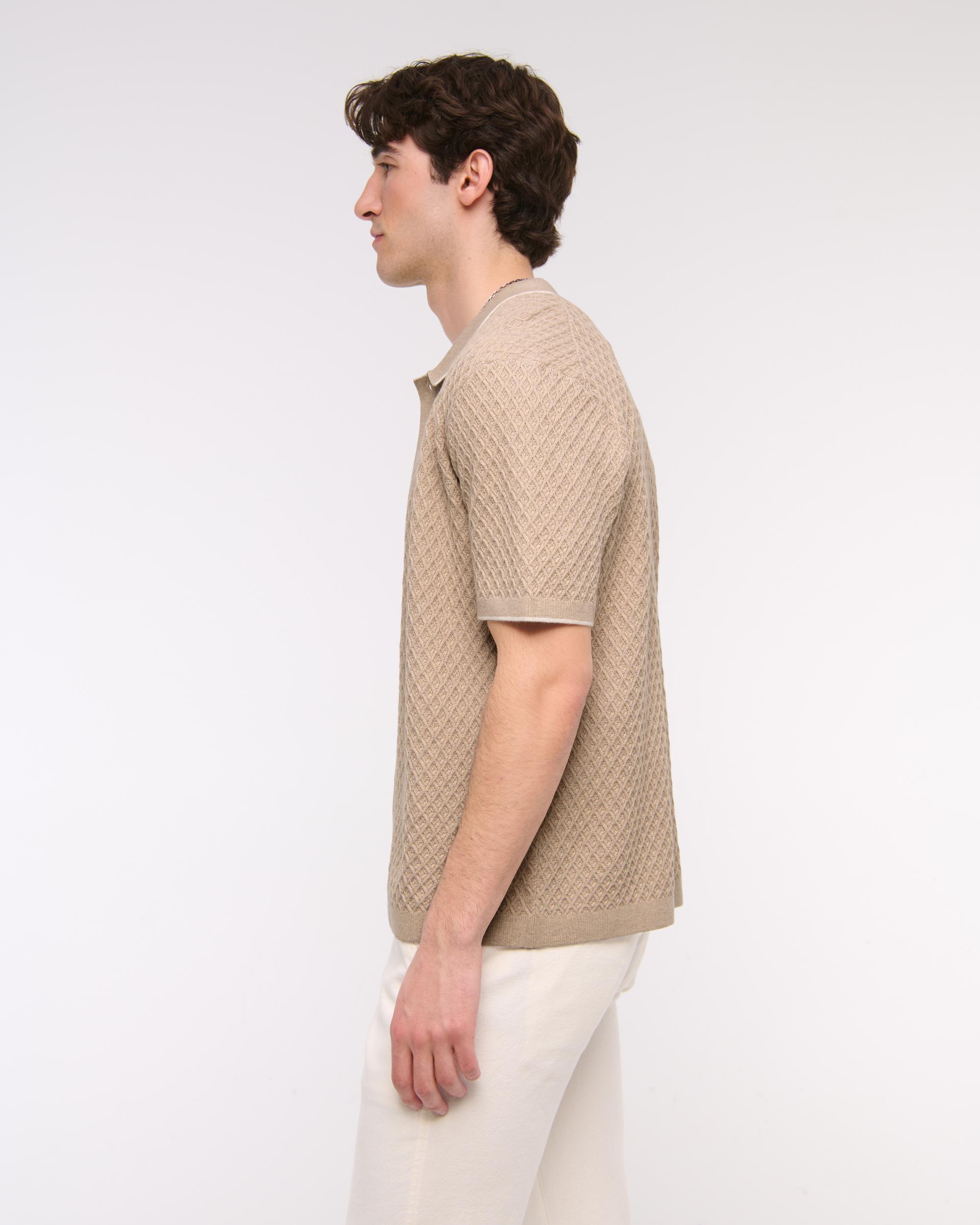 Diamond Stitch Button-Through Sweater Polo Product Image