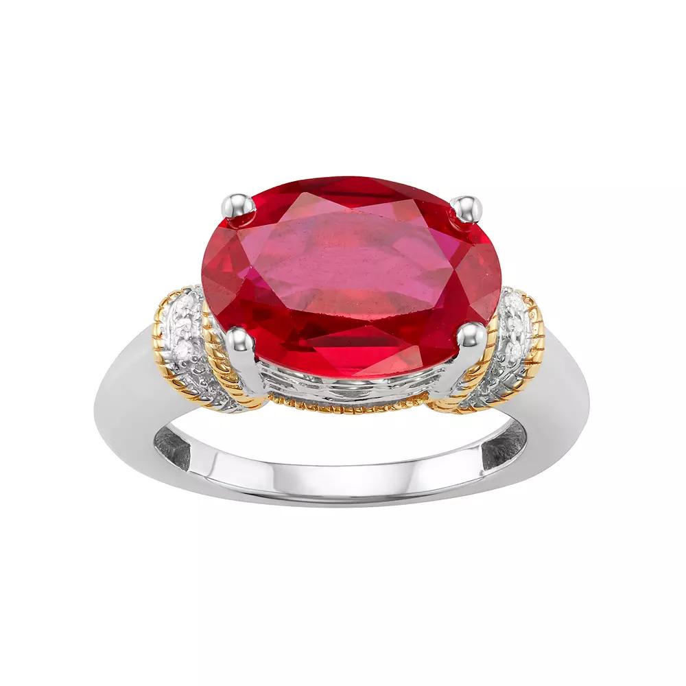 Jewelexcess Two Tone Sterling Silver Lab-Created Ruby & Diamond Accent Ring, Women's,  Product Image