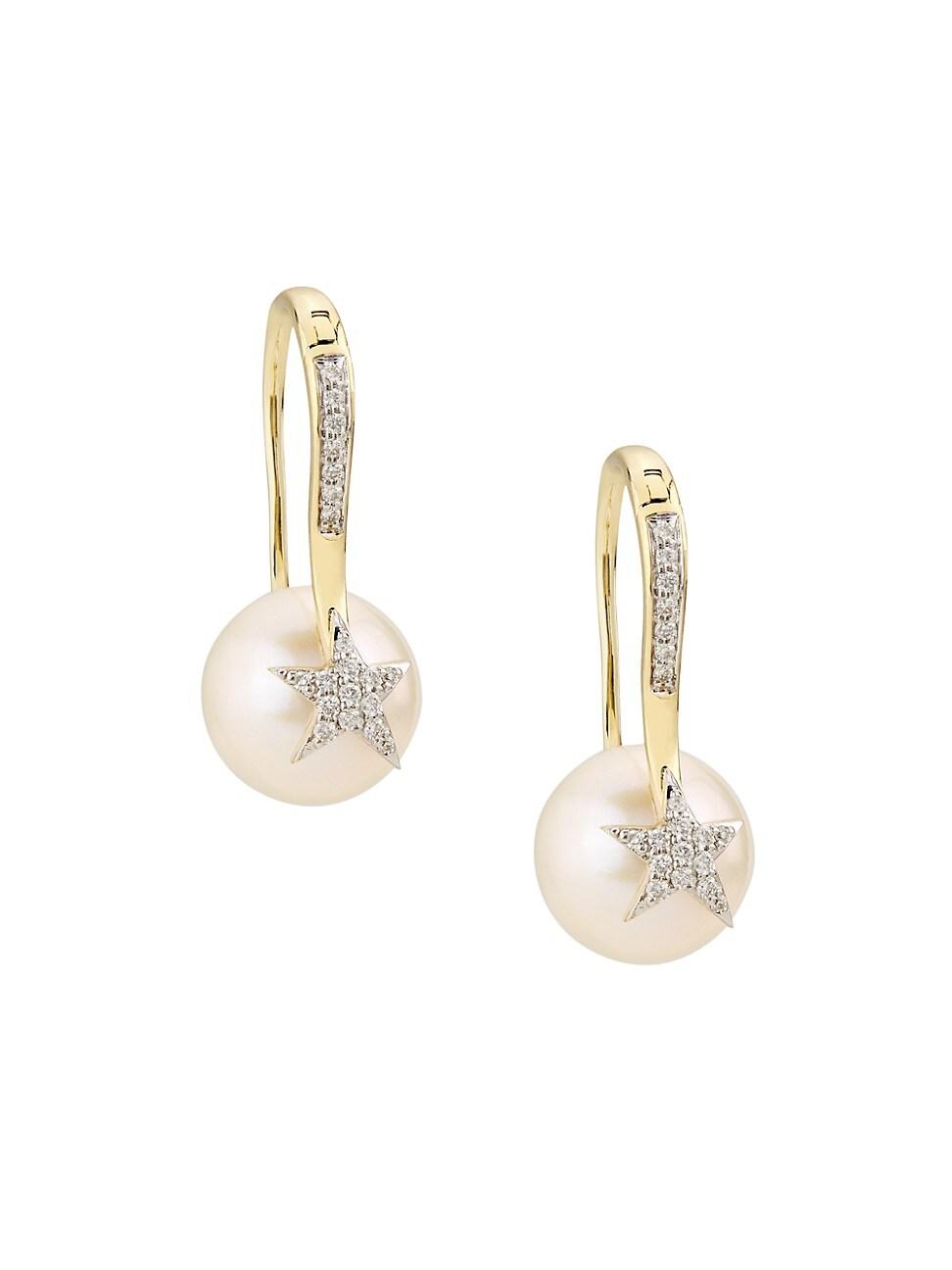 Womens 14K Yellow Gold, Cultured Seawater Pearl & 0.20 TCW Diamond Earrings Product Image