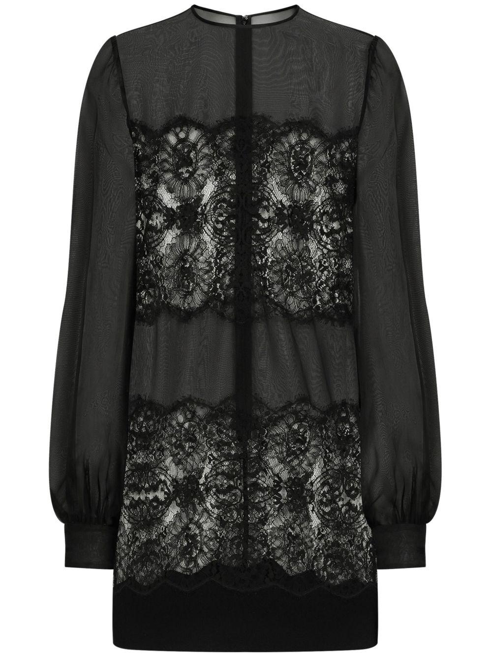 DOLCE & GABBANA Short Organza And Lace Dress In Black Product Image