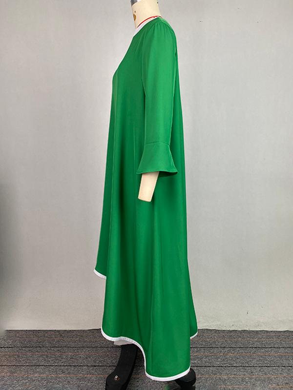 A-line Flared Sleeves Asymmetric Contrast Color Mock Neck Maxi Dresses Product Image