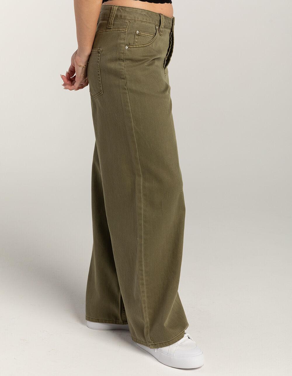 RSQ Womens Mid Rise Baggy Buckle Jeans - OLIVE Product Image