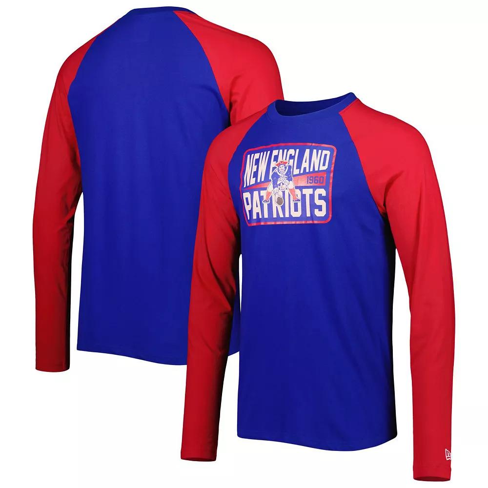 Men's New Era Royal New England Patriots Throwback Raglan Long Sleeve T-Shirt, Size: Medium, Blue Product Image