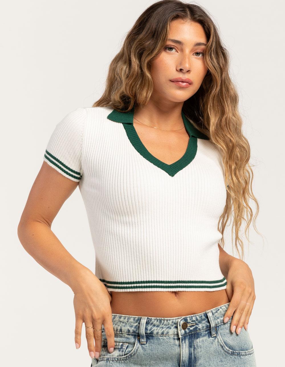 RSQ Womens Johnny Collar Top - Cream Combo Product Image