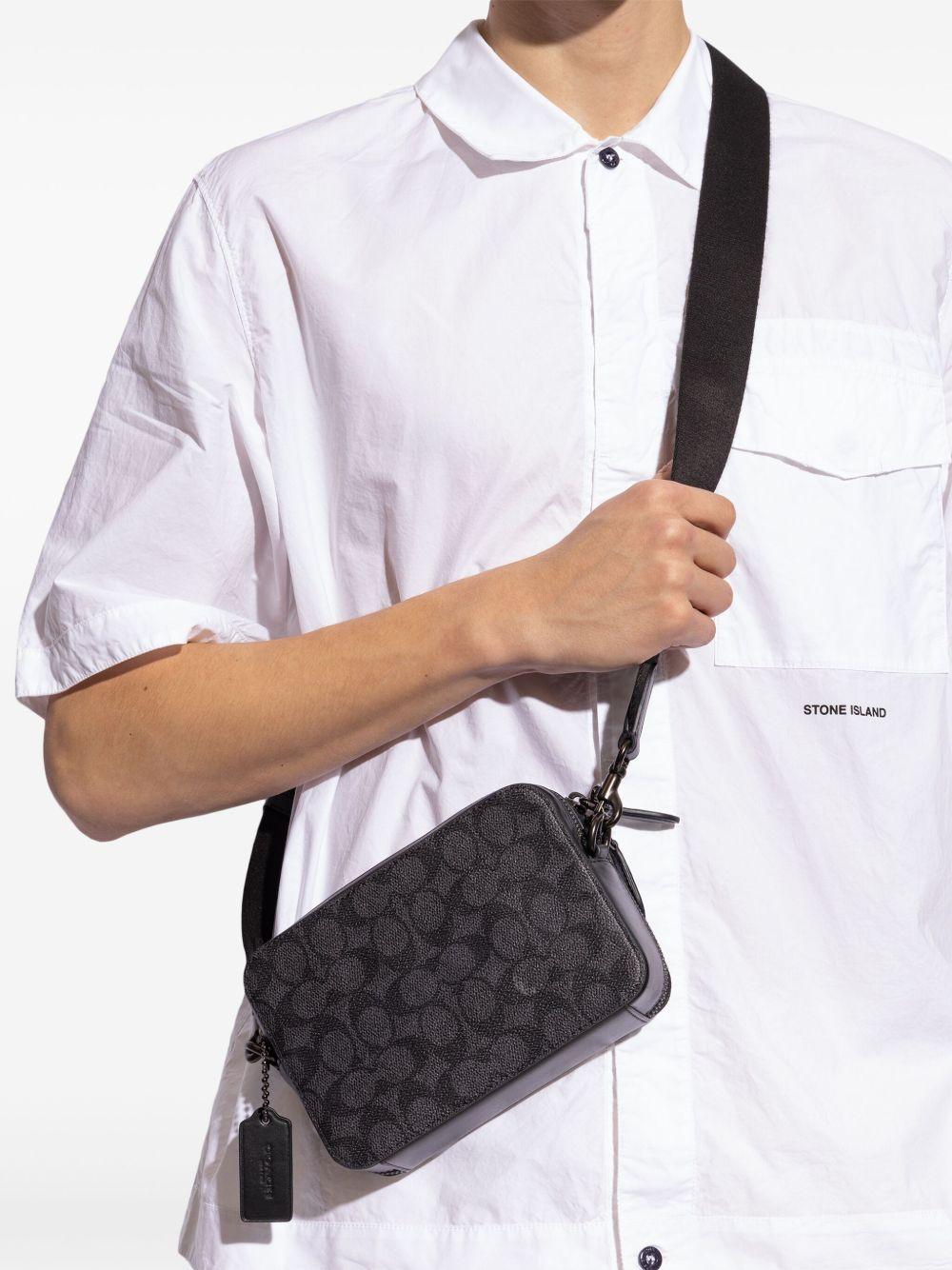 zipped leather messenger bag Product Image