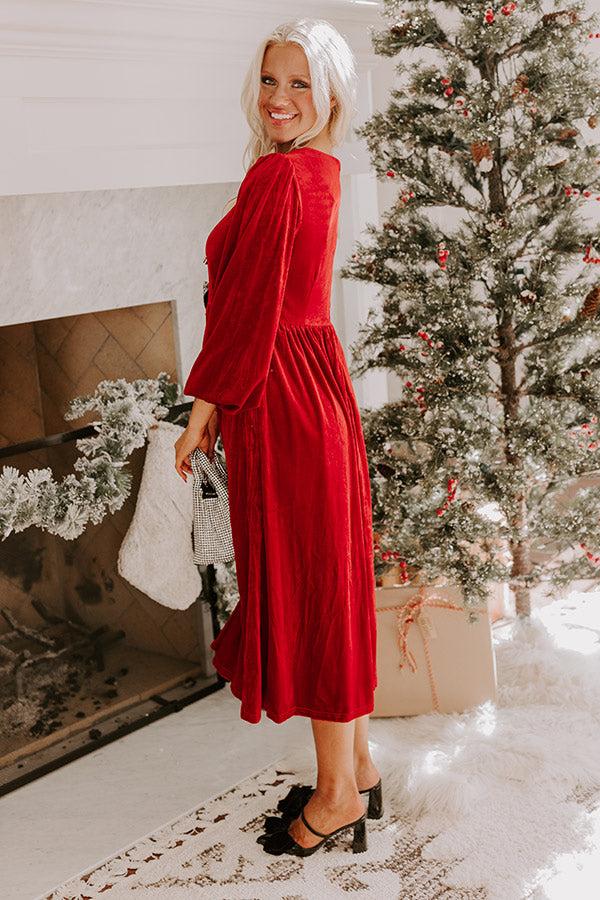 For The Love Of Bows Velvet Midi in Crimson Product Image