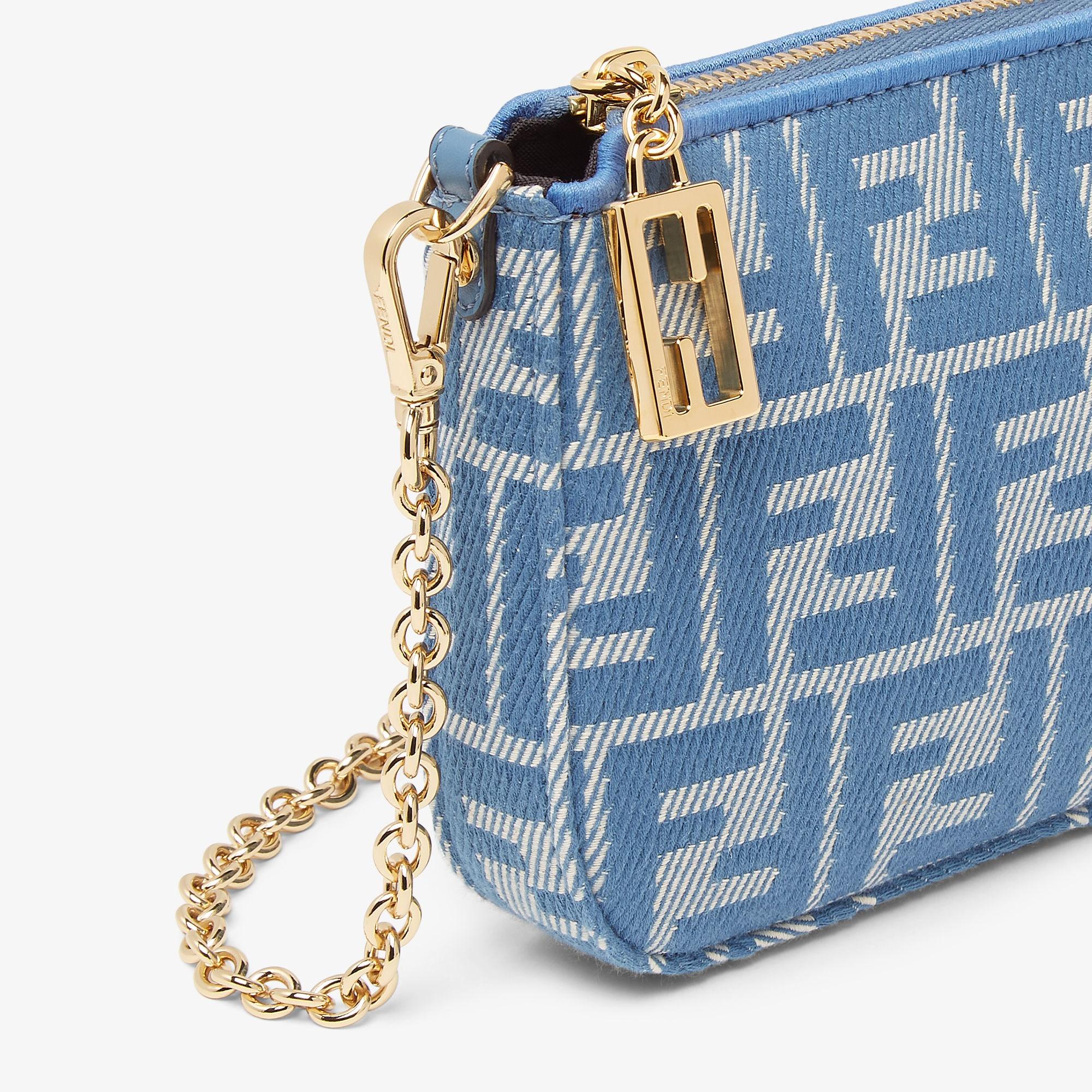 Baguette PouchBlue denim-effect FF jacquard charm pouch with chain Product Image