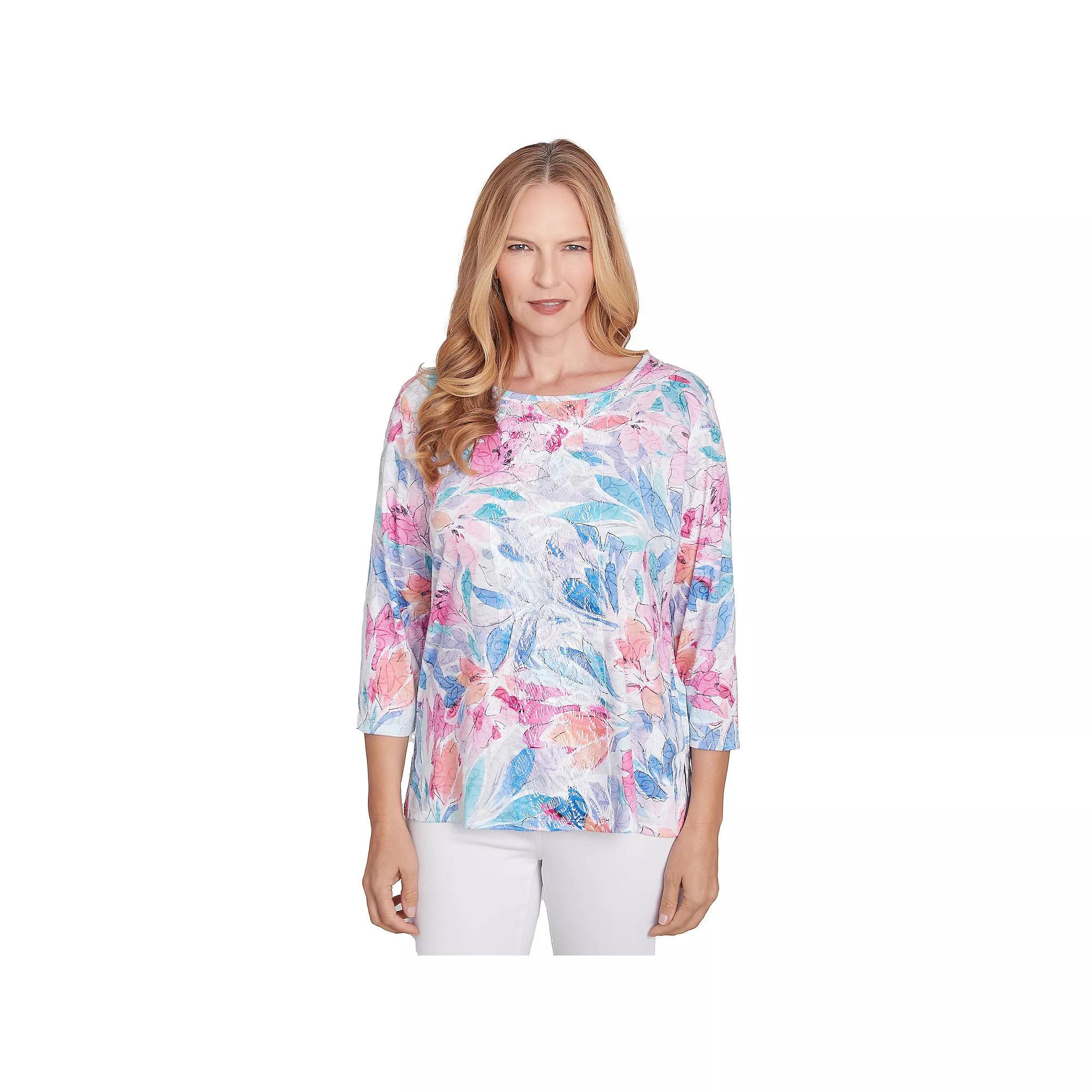 Women's Alfred Dunner Floral Spray Crewneck Top, Size: Medium, Purple Team Product Image
