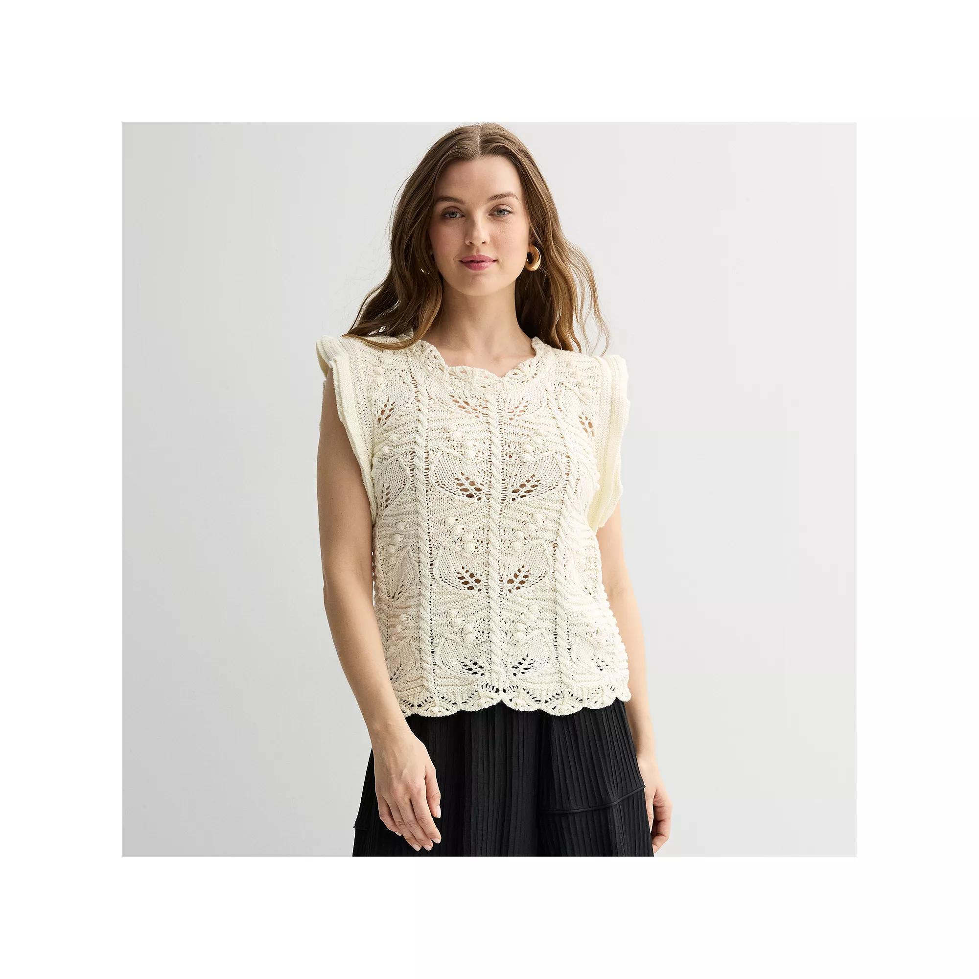 Women's Laurel Grey Textured Sweater Vest, Size: Large, Ivory Product Image