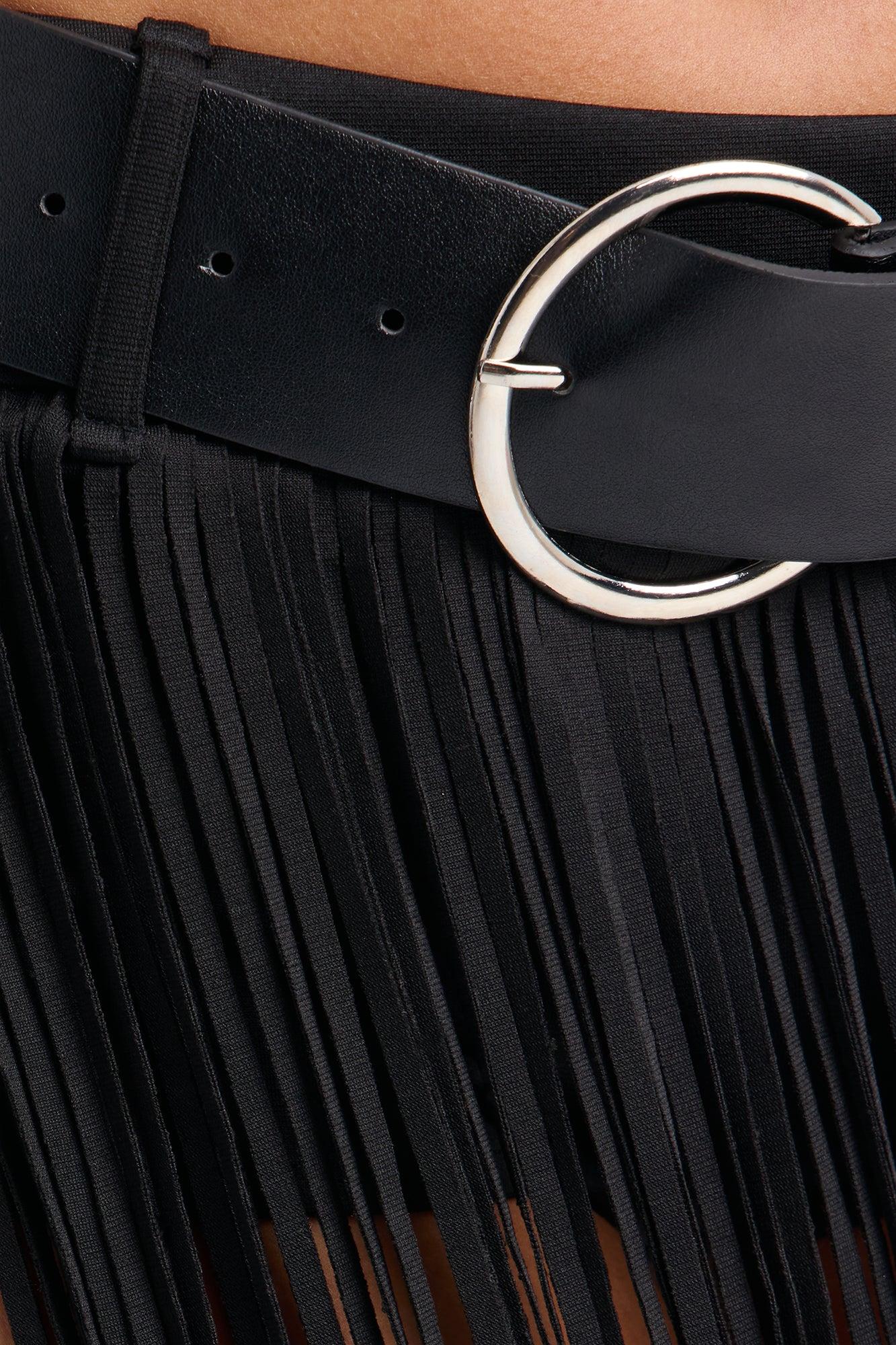 Smokeshow Belted Fringe Hot Short - Black Female Product Image