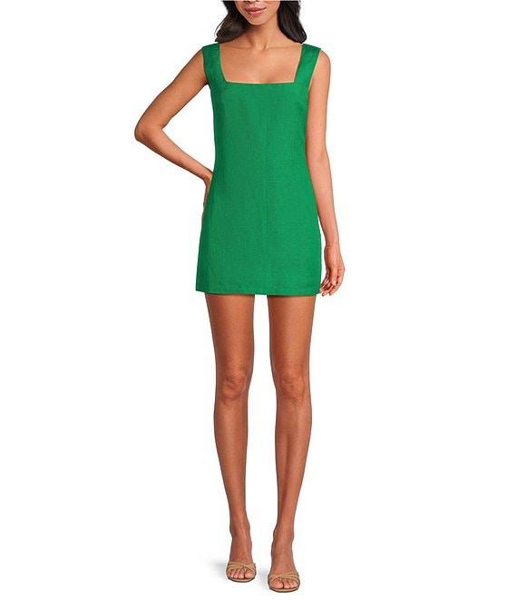 French Connection Birdie Linen Square Neck Sleeveless Mini Dress Product Image