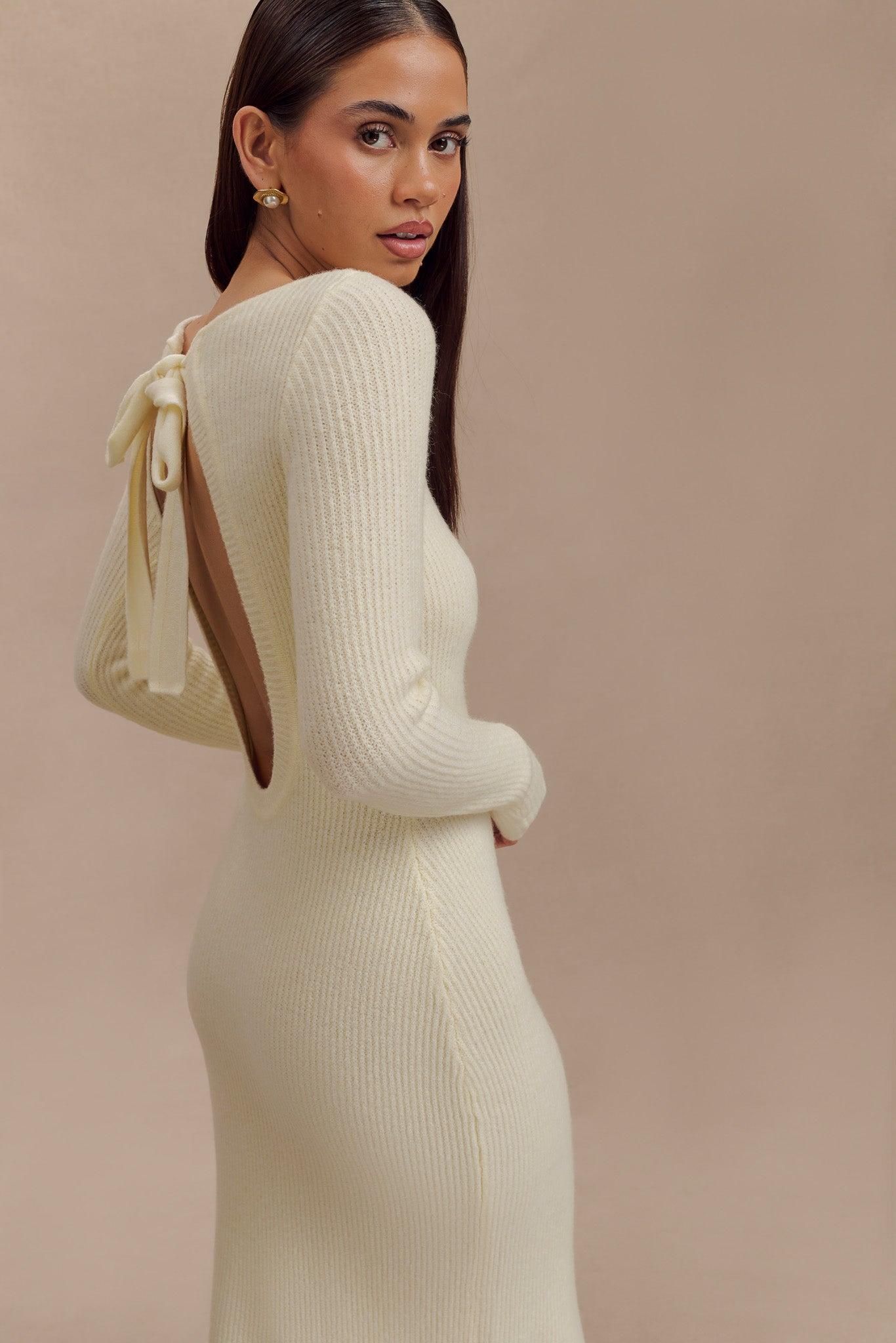 Emily Long Sleeve Knit Maxi Dress - Ivory Marle Product Image
