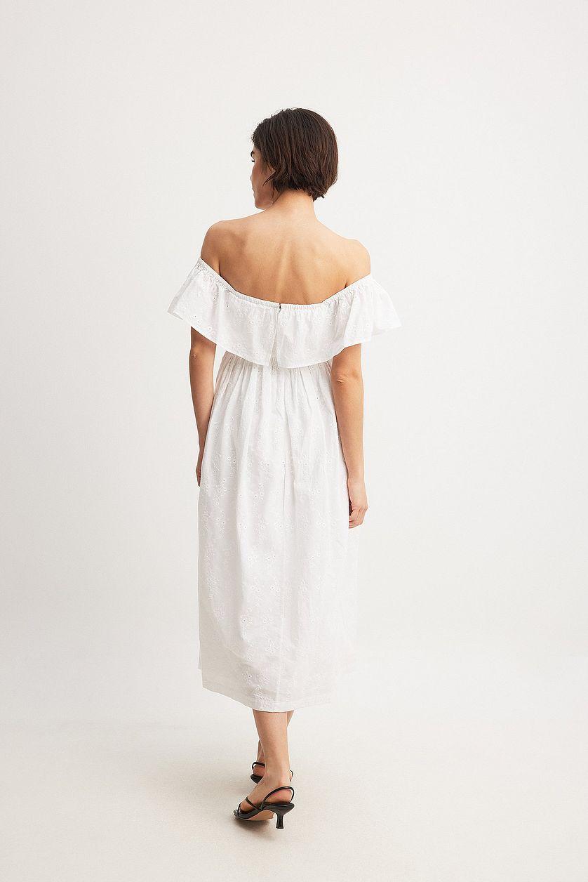 Off Shoulder Anglaise Midi Dress Product Image