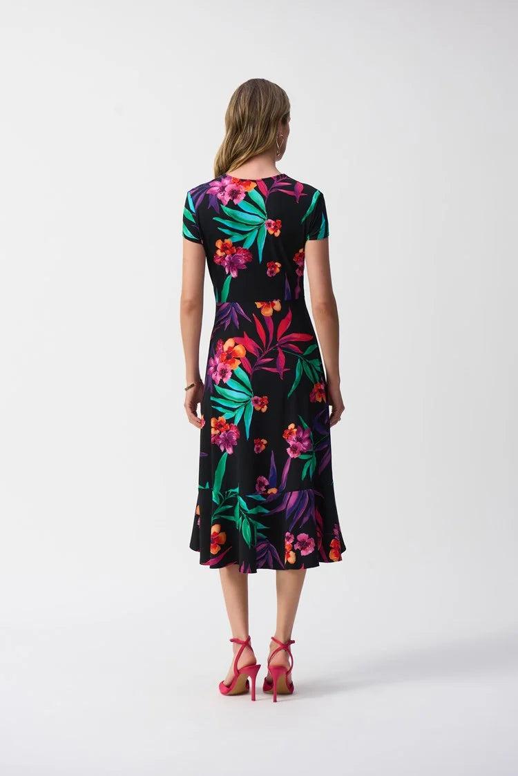 Silky Knit Tropical Print Wrap Dress Product Image