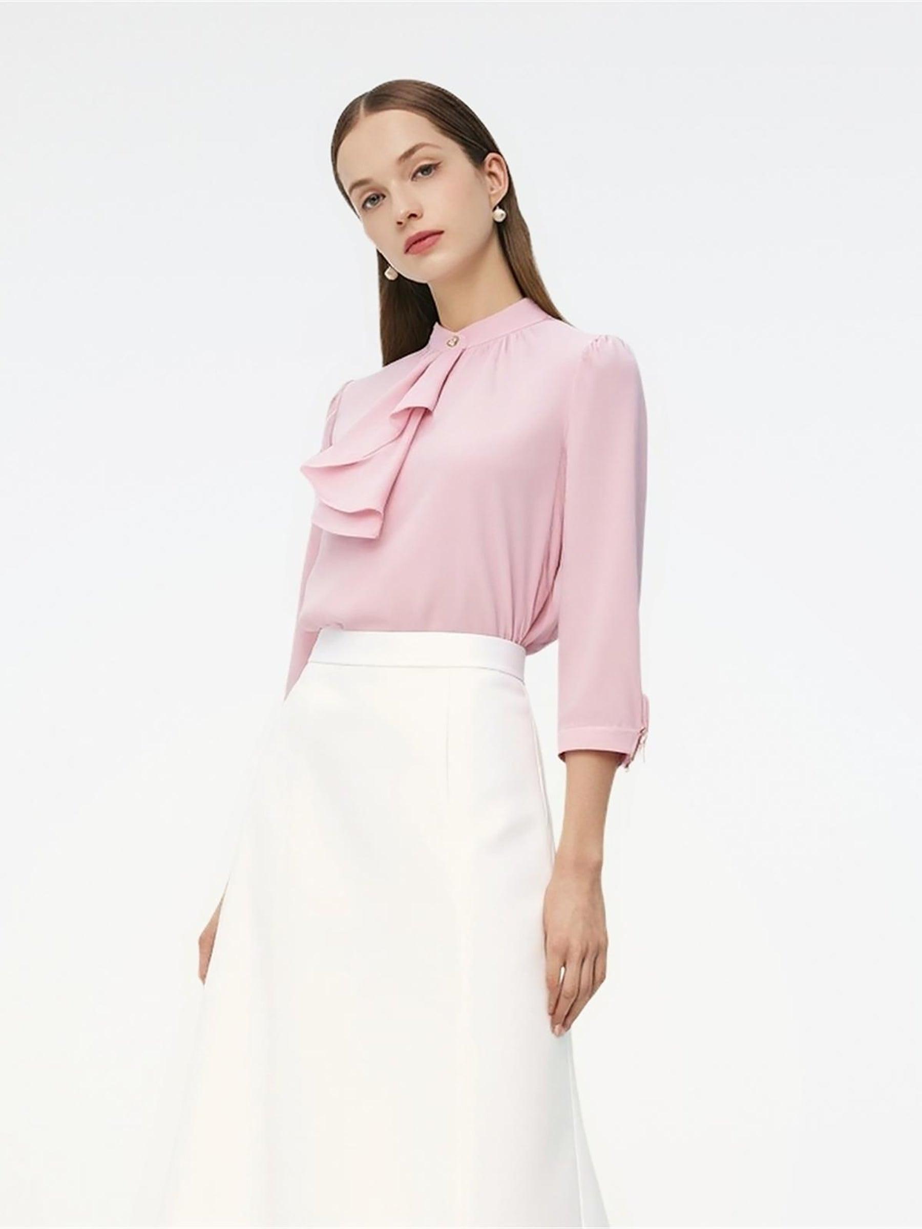 Acetate Blend Ruffle Blouse And Mermaid Skirt Two-Piece Set Product Image