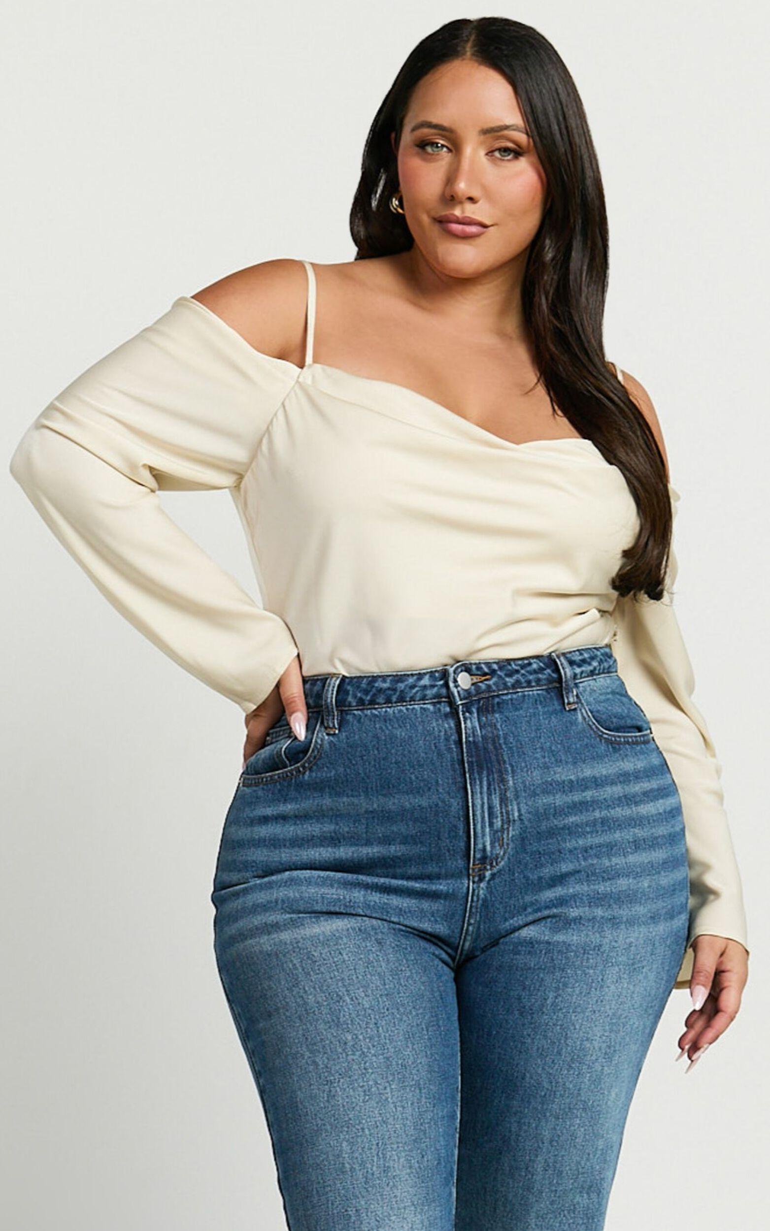 Julian Top - Off Shoulder Long Sleeve Cowl Neck Top in Ivory Product Image