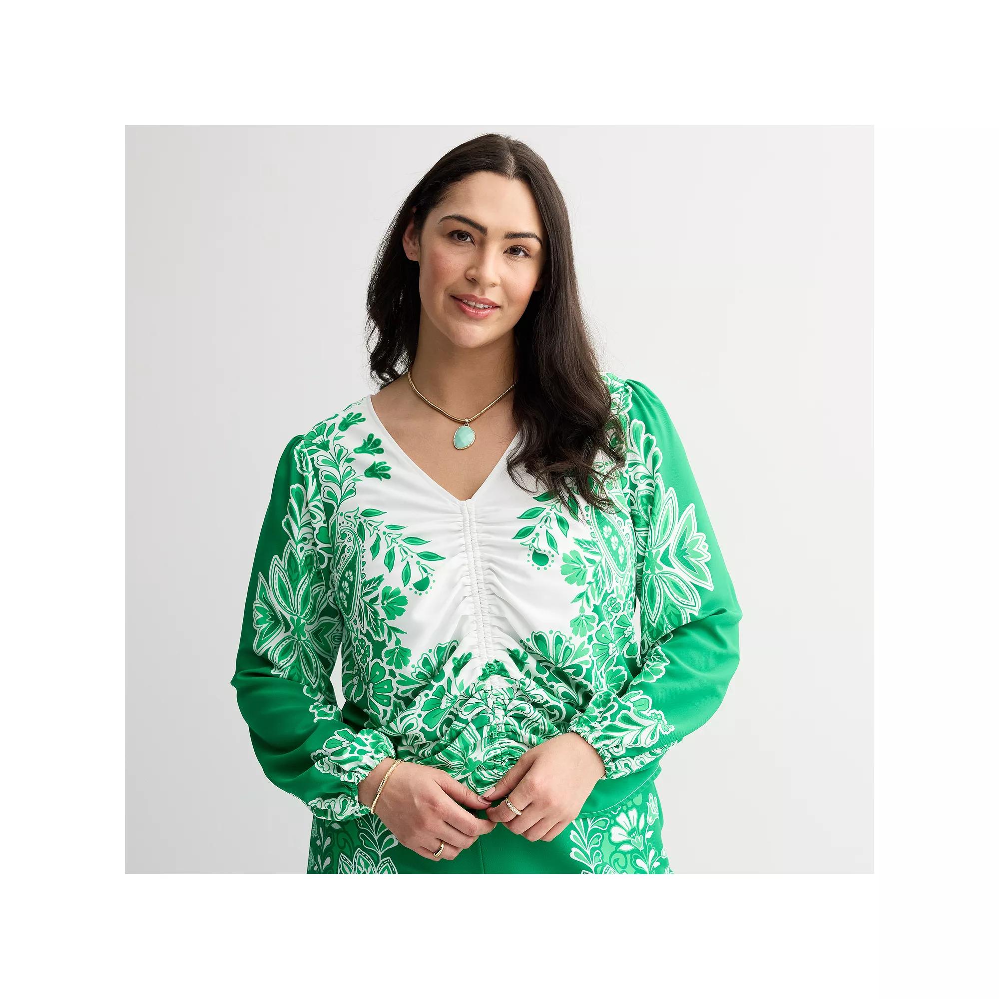 Plus Size INTEMPO™ Cinched Middle Top, Women's, Size: 1XL, Green Product Image