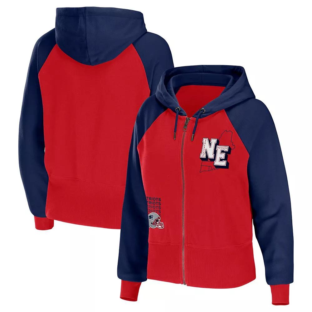 Women's WEAR by Erin Andrews Red New England Patriots Colorblock Full-Zip Hoodie, Size: Medium Product Image