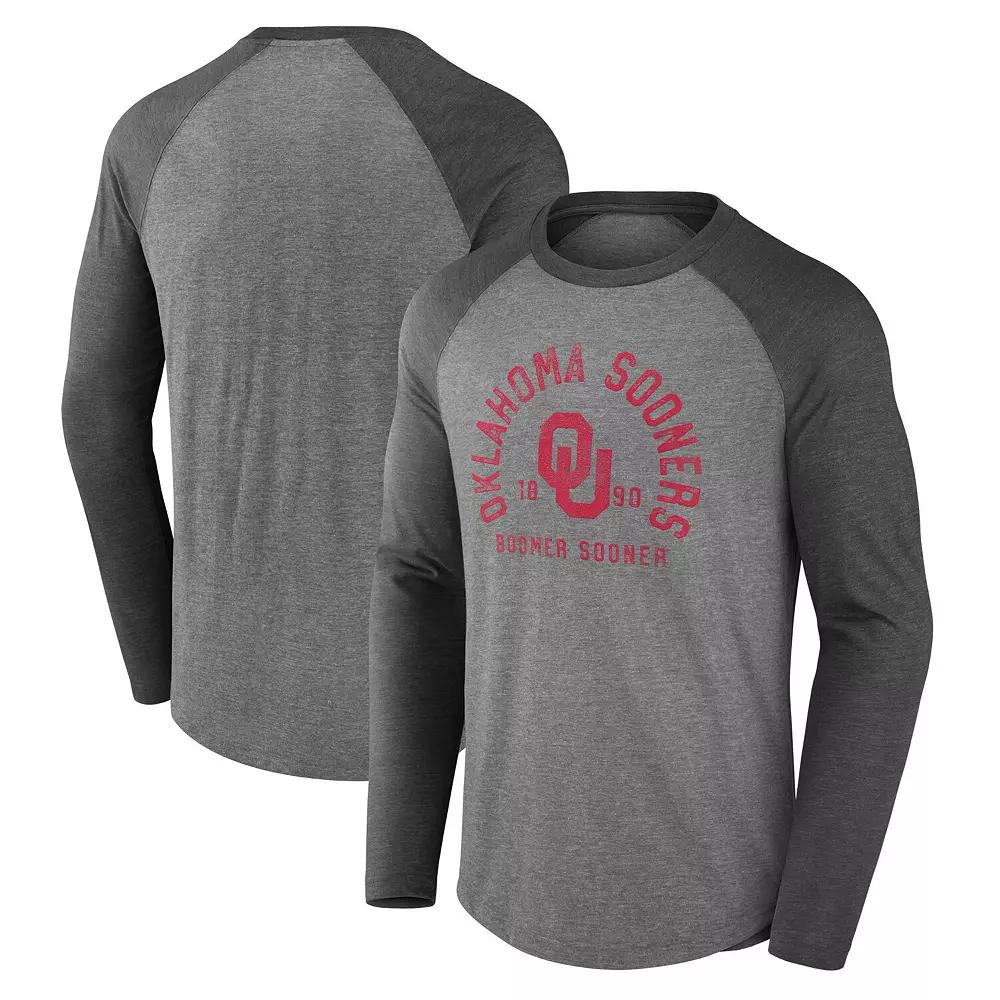 Men's Fanatics Gray Oklahoma Sooners Ball Drop Tri-Blend Raglan Long Sleeve T-Shirt, Size: XL, Grey Product Image