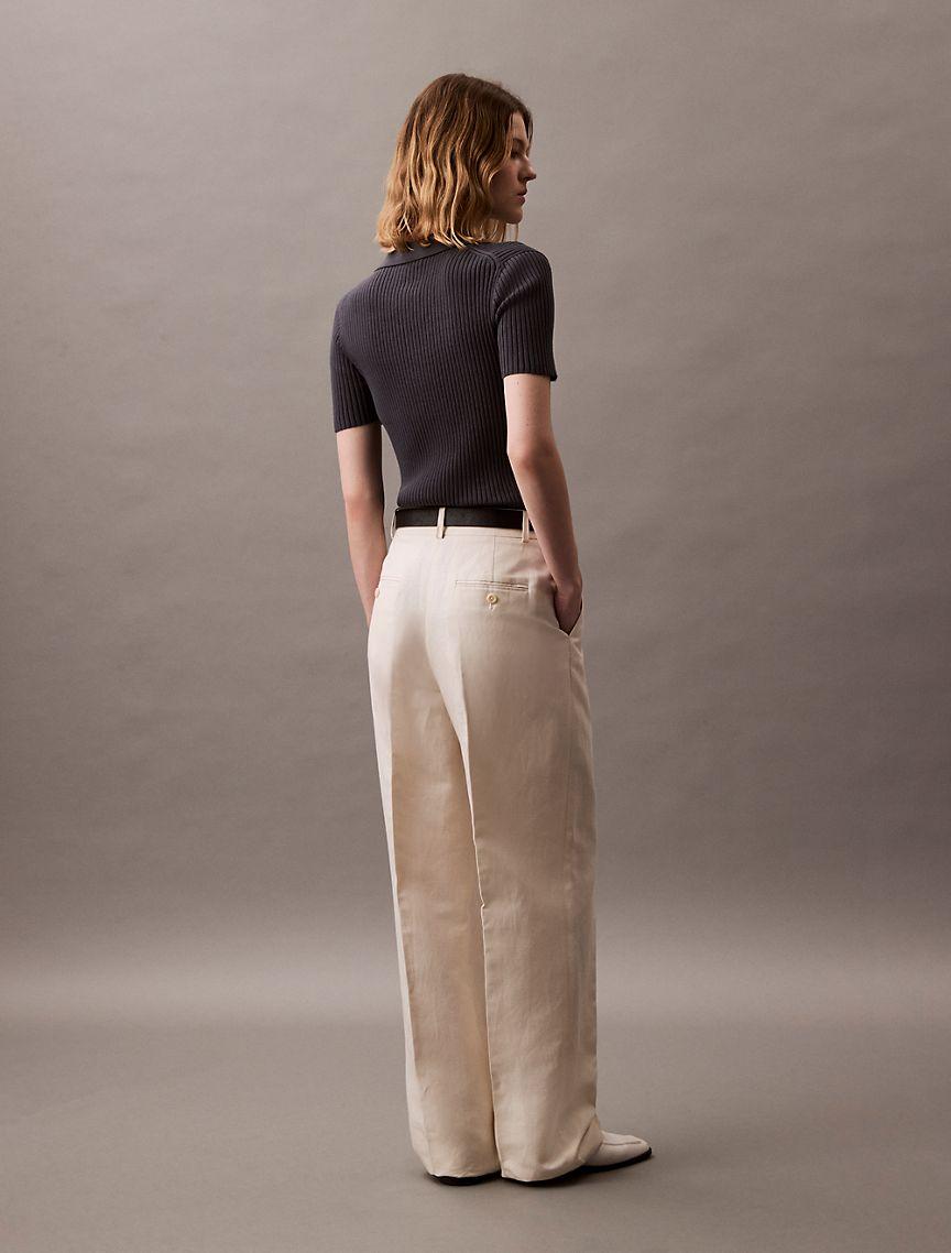 Smooth Cotton Rib Sweater Polo Shirt Product Image