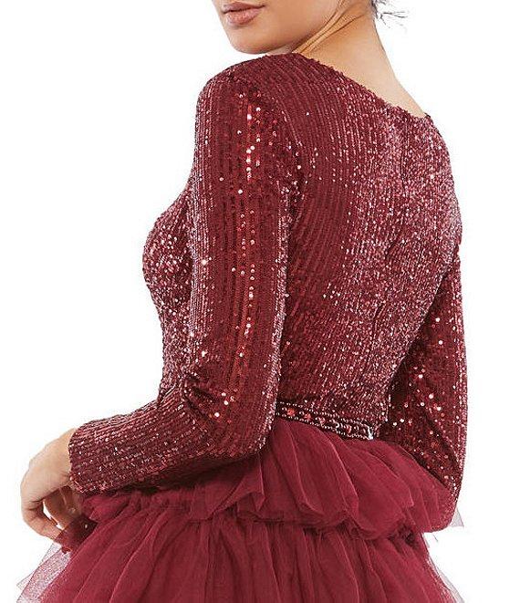 Mac Duggal Tiered Ruffle Crew Neck Long Sleeve Midi Dress Product Image