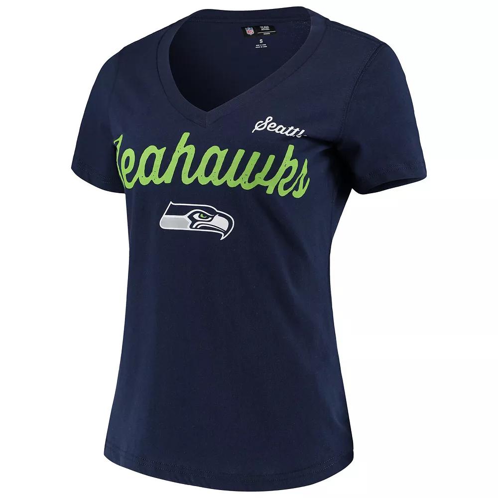 Women's G-III 4Her by Carl Banks Navy Seattle Seahawks Post Season V-Neck T-Shirt, Size: XS, Blue Product Image