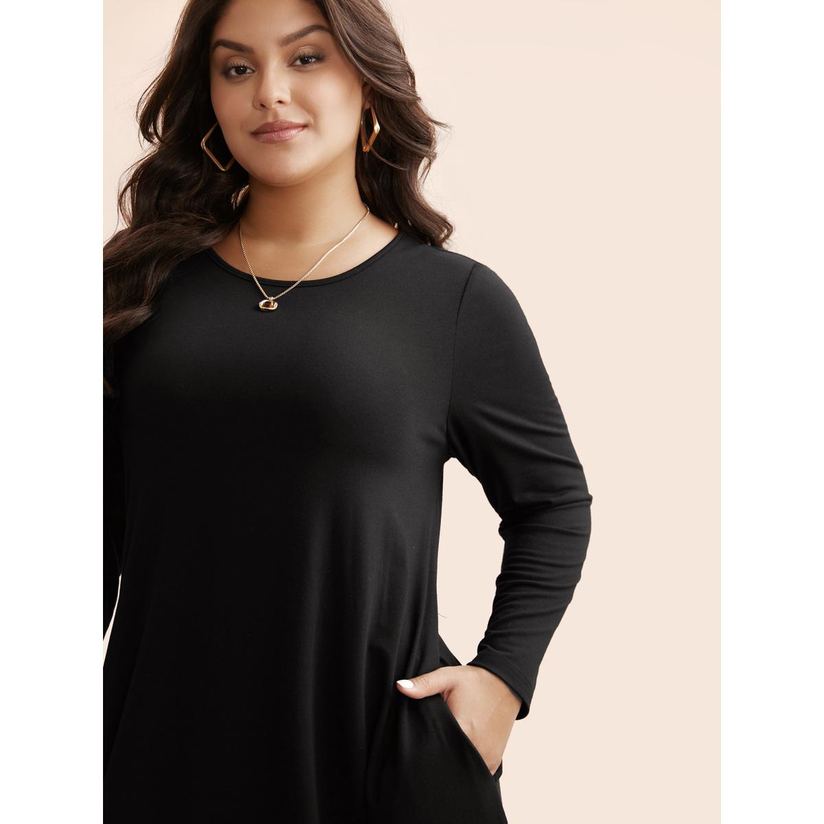 Plus Size Crew Neck High Stretchy Knit Dress Black Women Casual Non Knit Dresses Bloomchic 12/L Product Image