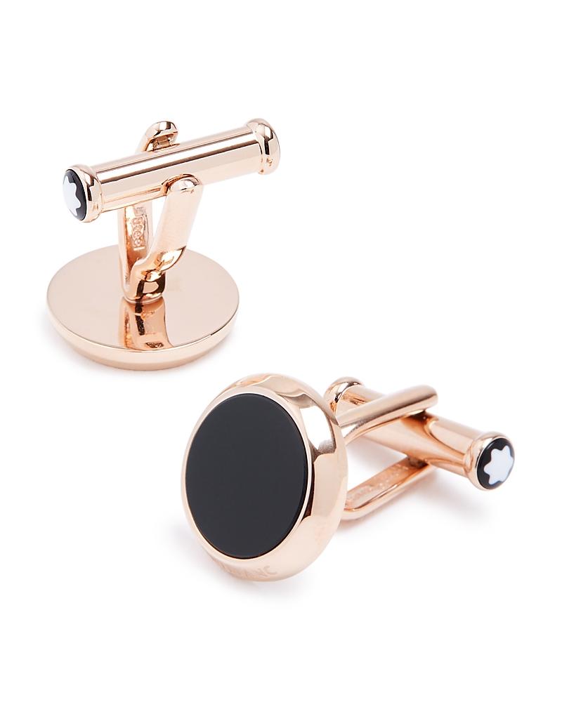 Onyx-Inlay Round Rose Golden Cufflinks Product Image