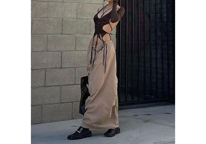 Set: Halter Open-Back Crop Top + Long-Sleeve Bolero Top Product Image