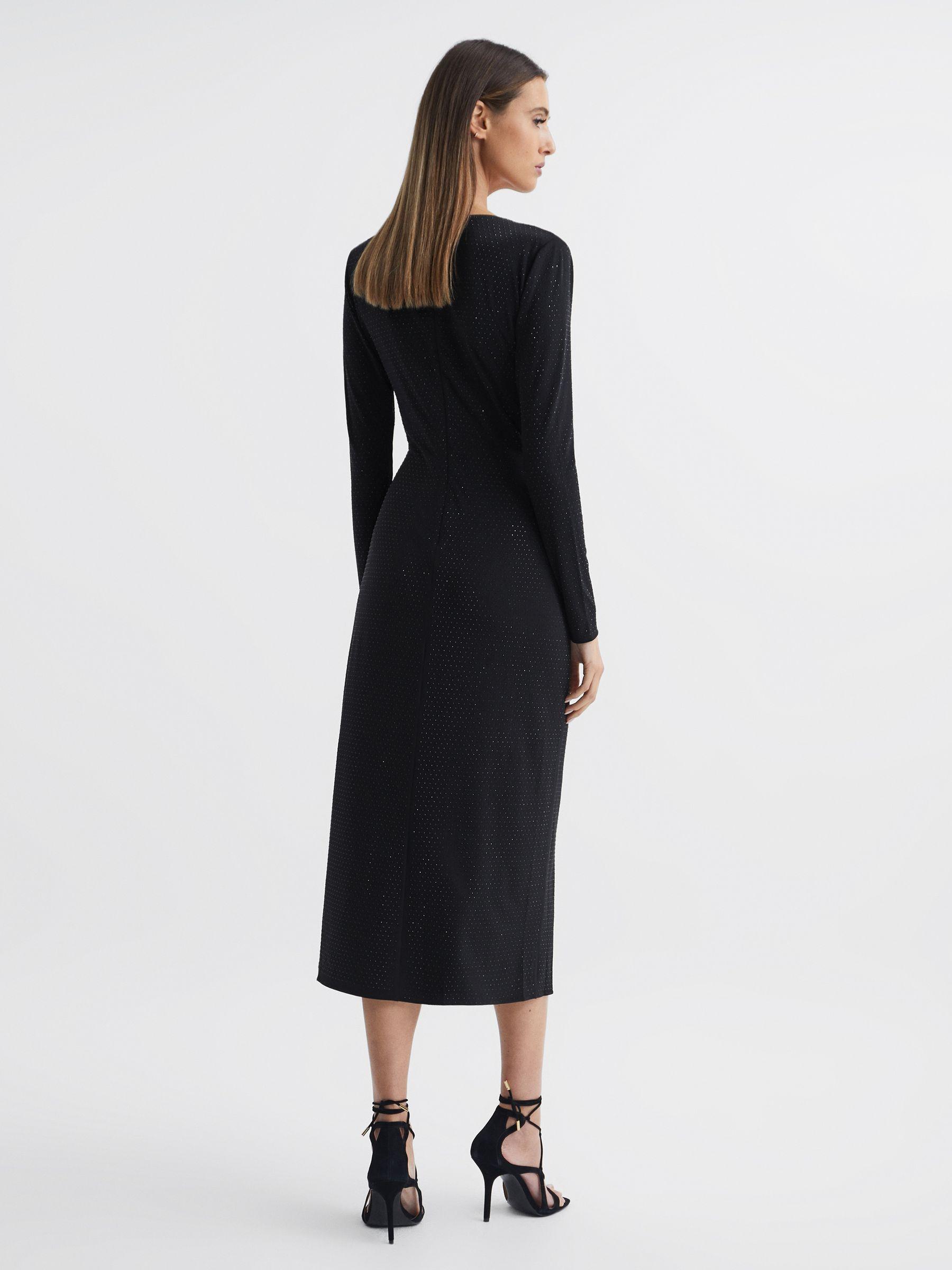 Halston Crystal Jersey Midi Dress in Black Product Image